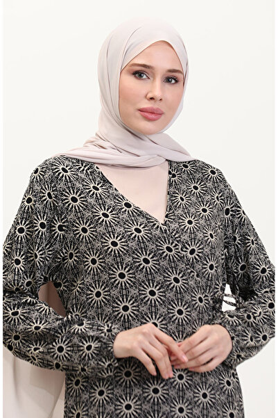 sefamerve Černé modlitební šaty s falešným zavazováním 4483U-01