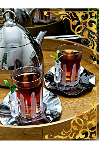 SAMSA White Decor Processing Glass Cup, Metal Plate, Glass Mirra Cup 18 Pieces Set