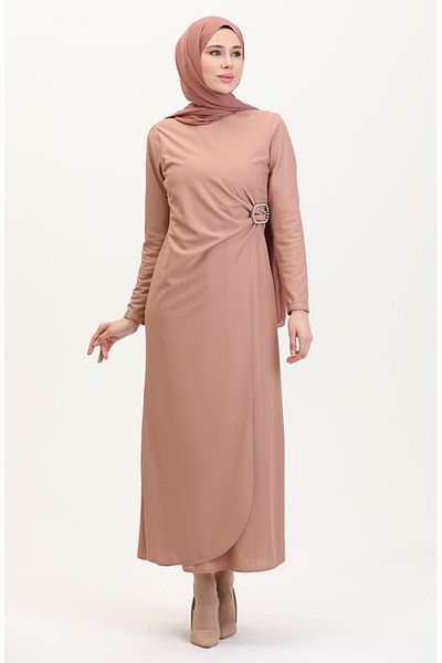 sefamerve Stone Detailed Suit Look Dress 4740-01 Πούδρα