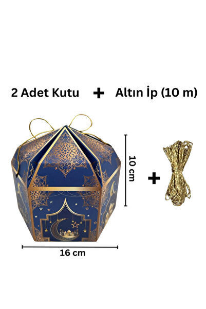 OLİ Art 2'li Hediye Kutusu ve 10 Metre Altın İp  Ramazan Hediye Kutusu