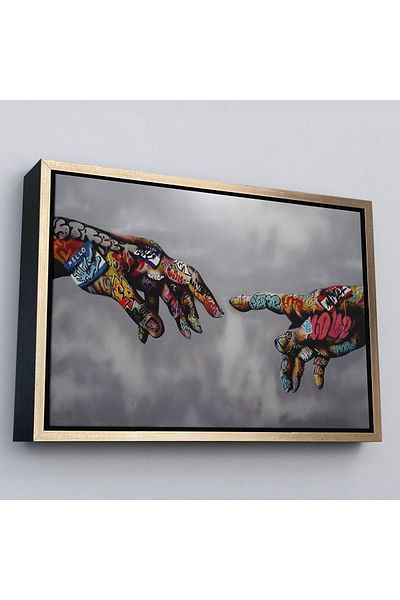 Harita Sepeti Pictură Mâna lui Dumnezeu într-un cadru de aur, cadou pentru creștini, iubitorii de Biblie, artă graffiti Banksy