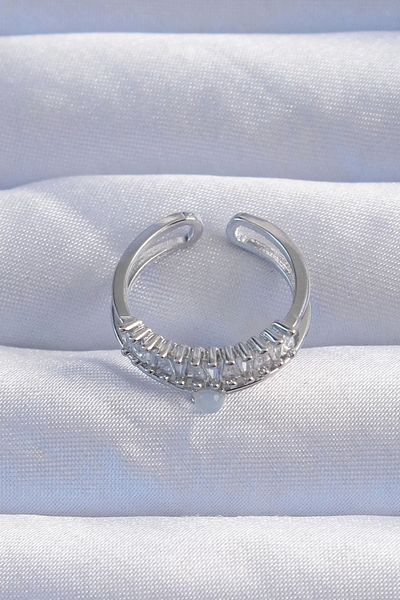 Skygo Brass Silver Color Pearlescent Zircon Stone Waterway Model 2-Piece Appearance Adjustable Ring