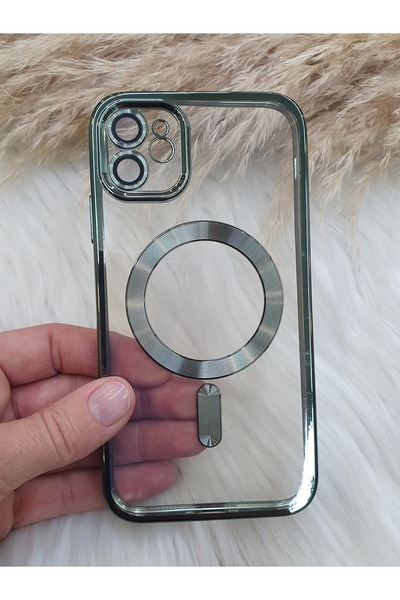 Aksesuarda Moda İPHONE 11 Uyumlu Kamera Lensli Magsafe Özellikli Kenarları Re...