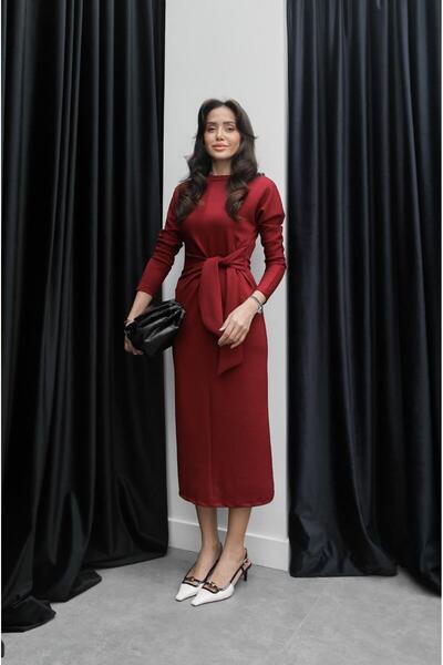 Havoş Burgundy Star Front Tie Dress