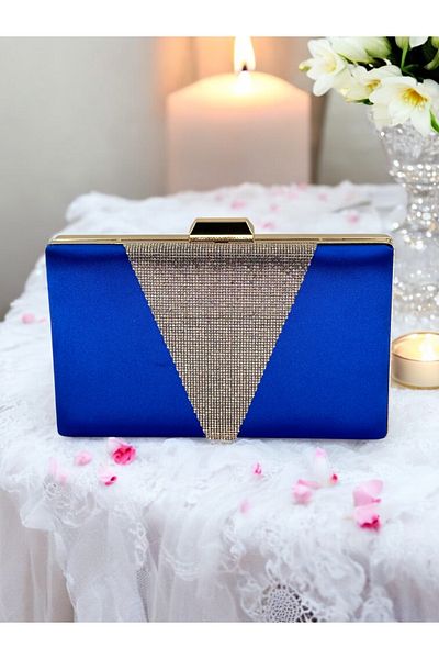 Biçanta Geanta pentru rochie de seara din satin albastru din satin auriu geanta de seara geanta de nunta de logodna
