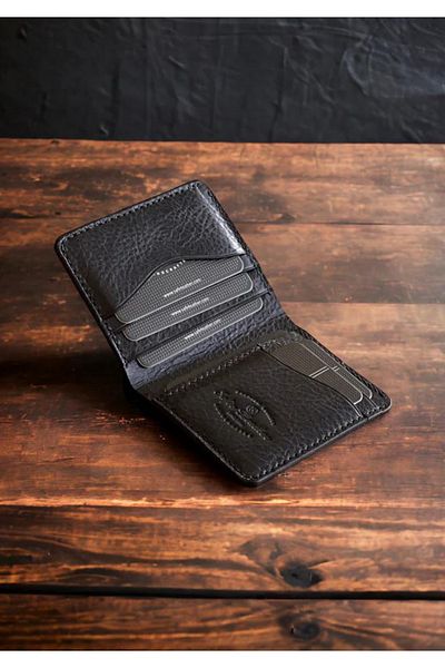 Safir Leather Μαύρο δερμάτινο πορτοφόλι Babil