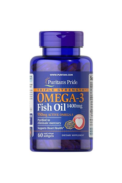 Puritan's Pride Triple Strength Omega-3 Fish Oil 1400mg, 950mg Active Omega-3, Heart & Joint Support, 240 Softgels