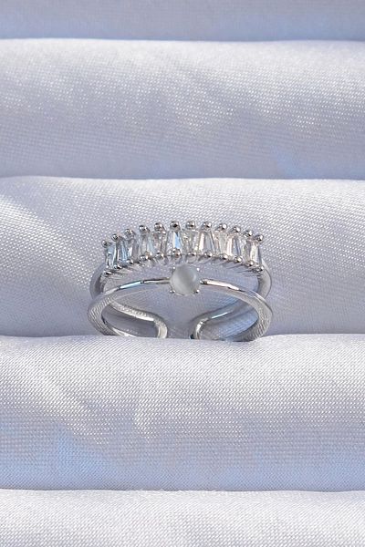 Skygo Brass Silver Color Pearlescent Zircon Stone Waterway Model 2-Piece Appearance Adjustable Ring