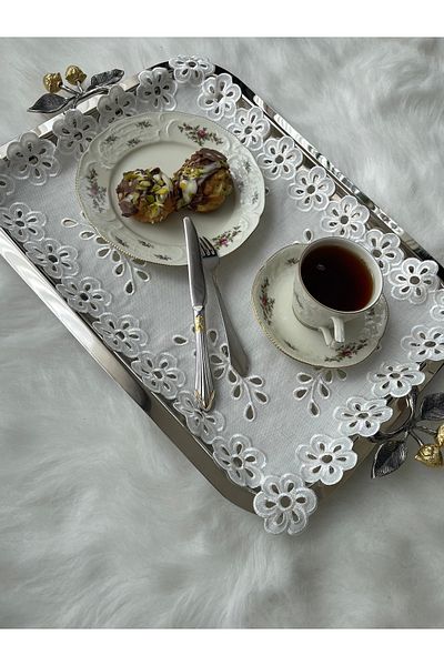 QBR Home 48X34Cm Embroidery Embroidered Holework Tray Cover