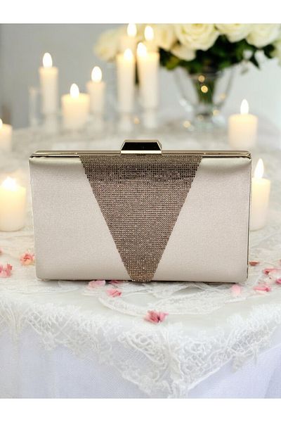 Biçanta Τσάντα βραδινό φόρεμα Skin Satin Rosegold Stone Τσάντα βραδινή τσάντα αρραβώνων Τσάντα γάμου