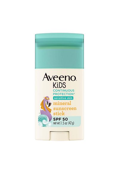 AVEENO Kids Zinc Oxide Mineral Sunscreen Stick SPF 50, Sensitive Skin, Water-Resistant, 1.5 oz