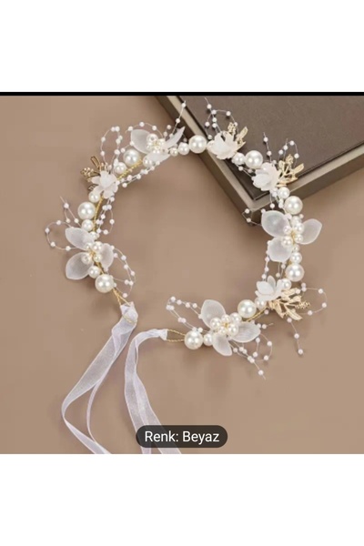 Handmade Altın rengi yapraklı incili taç, Kadın Çocuk taç, Arkadan ayarlanabi...