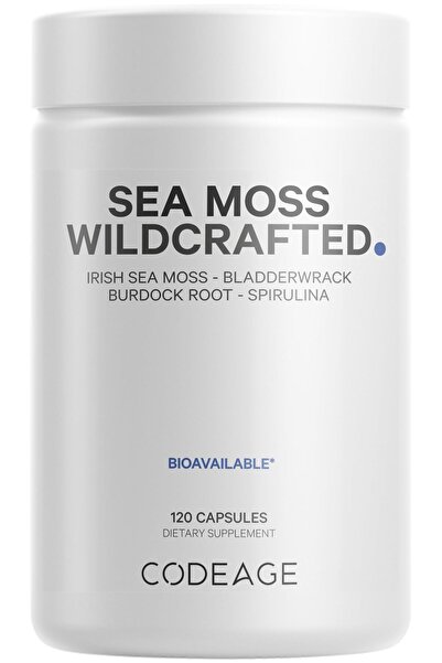 Codeage Raw Wildcrafted Irish Sea Moss, Spirulina, Bladderwrack, Burdock Root, Vegan, Non-GMO, 120 Capsules