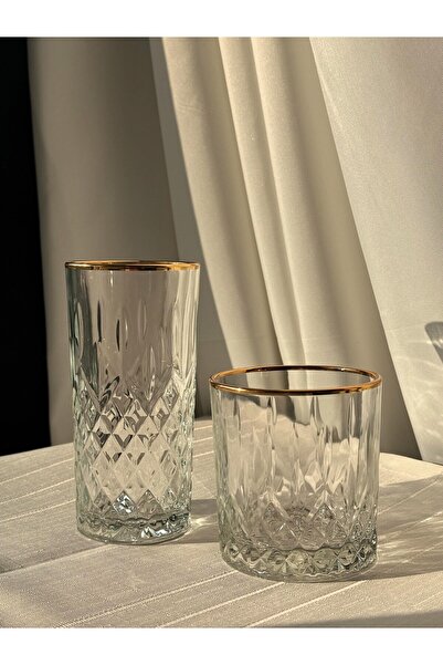 Şahika Kristal cama atılan imza Lara Gold 12-Pack Soft Drink and Water Glass