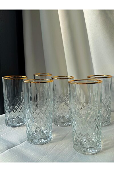 Şahika Kristal cama atılan imza Lara Gold 12-Pack Soft Drink and Water Glass