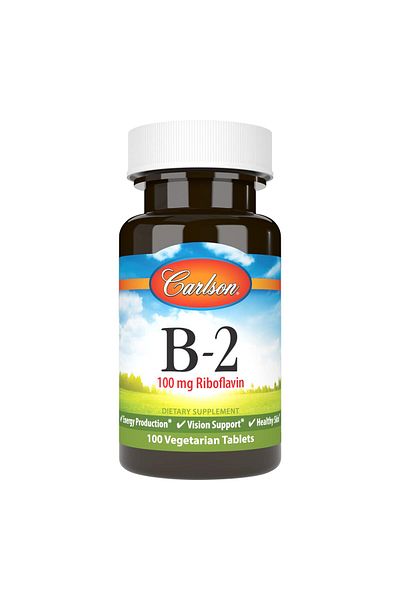 Carlson B-2, 100 mg Riboflavin, Energy Production, Vision Support & Healthy Skin, 100 Vegetarian Tablets