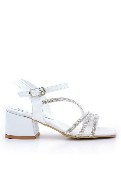 hapshoe Moana White Stone Detailed Girl's Heeled Evening Dress Shoes