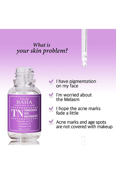 Cos De Baha Tranexamic Acid & Niacinamide Serum - Reduces Hyper-Pigmentation, Dark Spots - 1 Fl Oz