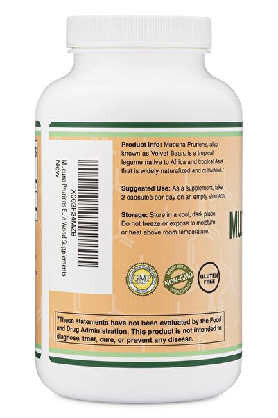 Double Wood Supplements Mucuna Pruriens Capsules - 210ct, 1,000mg, 20% Velvet Bean, Mood & Motivation Support
