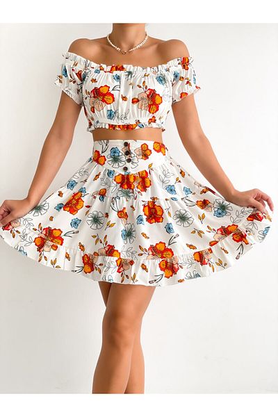 Butik Women's Gathered Crop Skirt Set