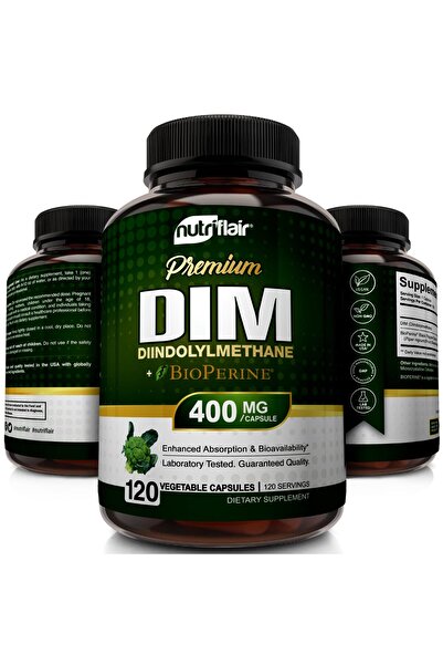 Nutriflair DIM Supplement 400mg with Bioperine, 120 Capsules - Hormone Balance, Menopause, PCOS, Acne Support