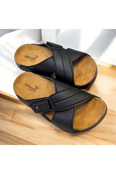 KAFKASLAR AYAKKABI Kafkaslar Mother Slippers with Full Orthopedic Interior Leather Velcro