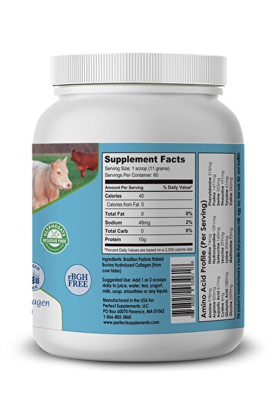 Perfect supplements Unflavored Hydrolyzed Collagen Powder - Grass Fed, 660g, Mix in Hot/Cold Liquids, Easy Absorption