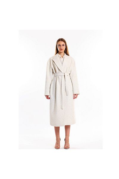 Masuwerte Women's Silver Silvery Cream Long Coat