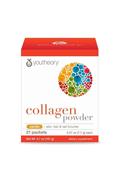 Youtheory Collagen Powder with Vitamin C & Biotin - Hair, Skin, Joint Support - Vanilla, 21 Pack