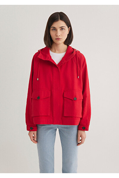 Mavi Kapüşonlu Kırmızı Ceket Oversize / Geniş Kesim 1110625-70463