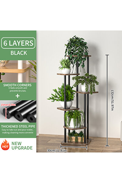 Choice حامل نباتات أسود من B-6layers، حامل زهور، رف تخزين خشبي، 4/5/6 طبقات، ...