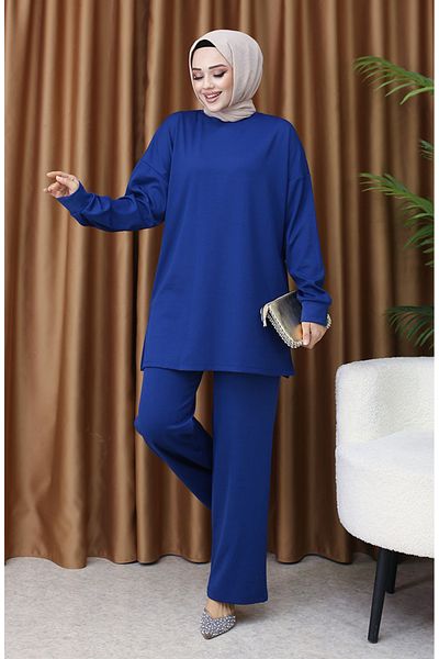 sefamerve Ribbed Tunic and Trousers Double Set 5570-05 Indigo