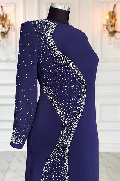 TRENDTESETTÜR ROCHIE DE SEARĂ DETALIE PERLE ALBASTRU MARINE T 7063