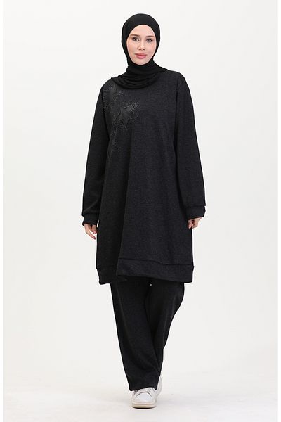 sefamerve Stone Tunic and Pants Double Set 0569-02 Smoked