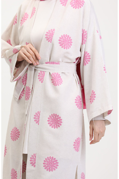 sefamerve Patterned Kimono Set Cream-Rose-Dry 14935-01