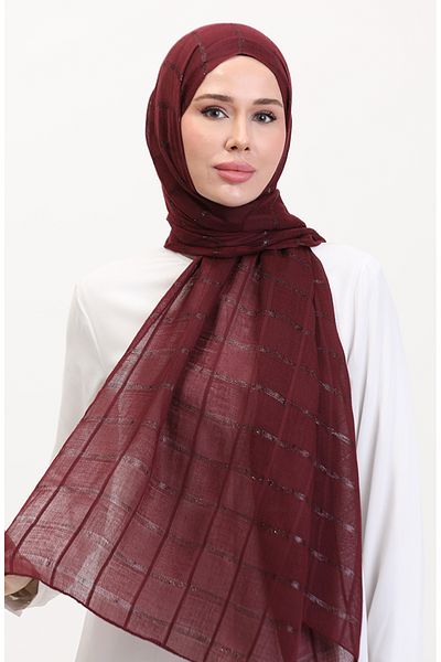 sefamerve Ασημένιο λινό σάλι 2072-08 Plum