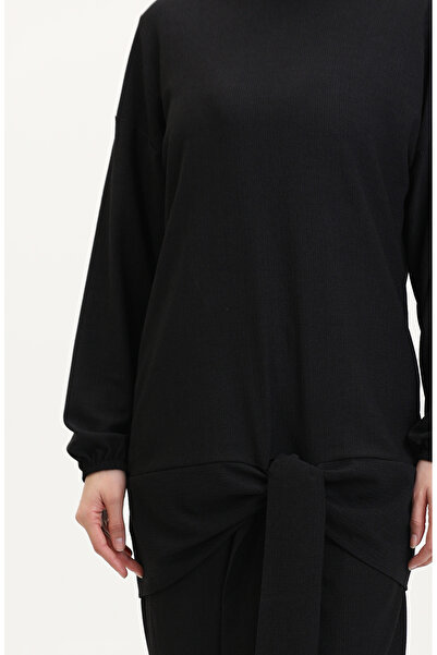 sefamerve Front Tie Tunic Trousers Double Suit 7680-06 Black