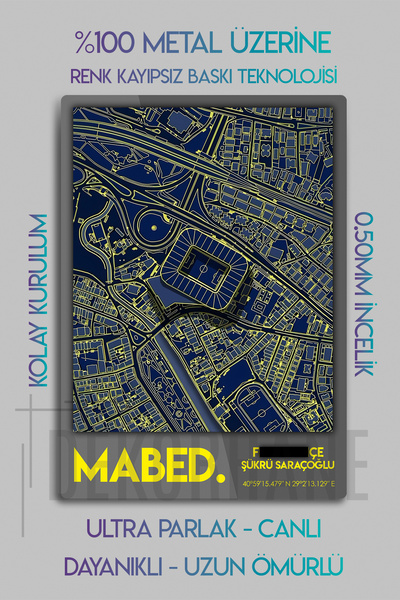 DekorHane Metal 3D Baskı - Mabed Stadyum Kordinatlı, Sarı Lacivert Taraftar Tablosu