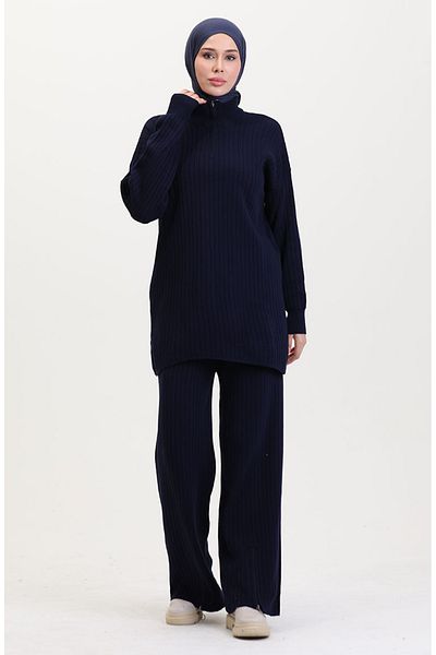 sefamerve Knitwear Suit with Zippered Legs 11030-03 Navy Blue