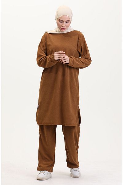 sefamerve Tunic Trousers Double Suit 0568-04 Tan