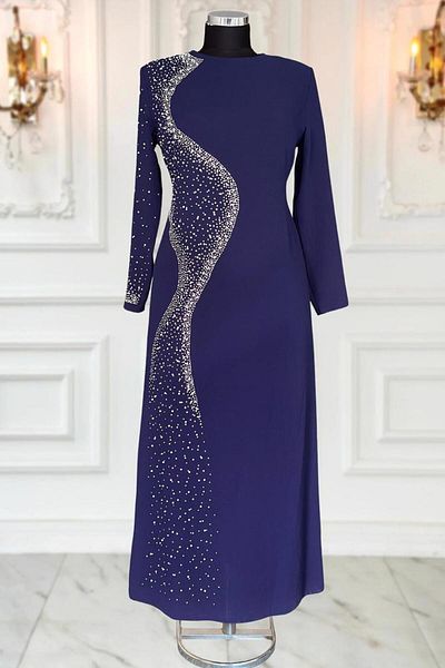 TRENDTESETTÜR ROCHIE DE SEARĂ DETALIE PERLE ALBASTRU MARINE T 7063