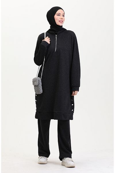 sefamerve Ecrin Fabric Tunic and Pantalon 0554-02 Anthracite Double Set