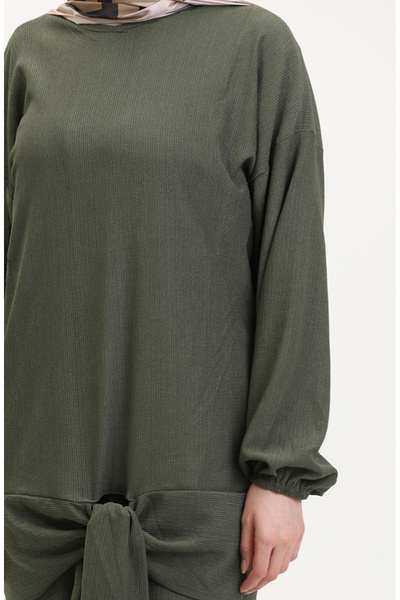 sefamerve Front Tie Tunic and Pantalon Double Suit 7680-05 Khaki