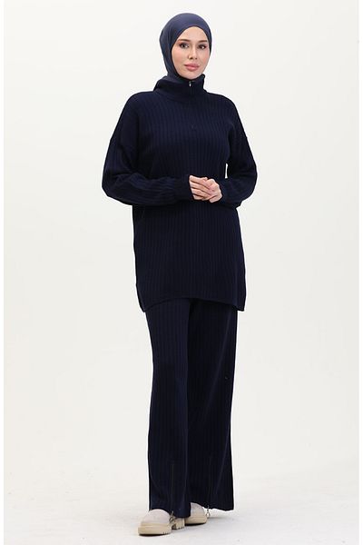 sefamerve Knitwear Suit with Zippered Legs 11030-03 Navy Blue