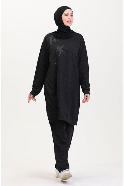sefamerve Stone Tunic and Pants Double Set 0569-02 Smoked