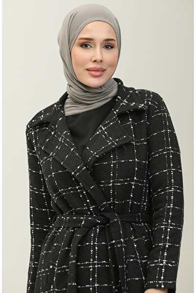 sefamerve Μαύρο καπάκι τουίντ - με ζώνη, Μοντέλο 5507-04