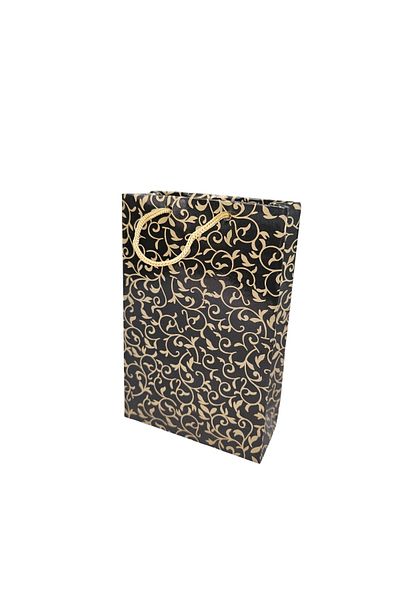 ÖZER KUTU Black with Gold Pattern (Pack of 25) Cardboard Bag 12X17