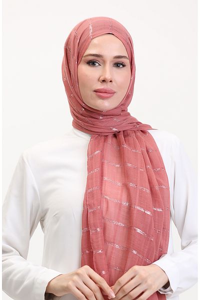 sefamerve Σάλι από λινό Dusty Rose Glitter 2072-10
