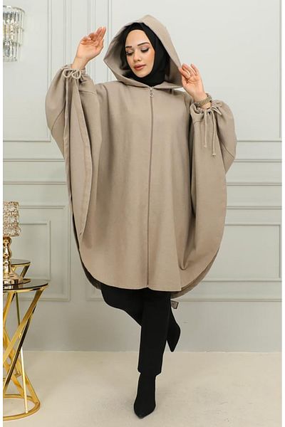 sefamerve Κασμίρ Poncho με κουκούλα 0505-12 Camel