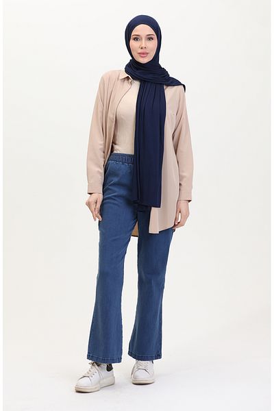 sefamerve Pantaloni evazați cu talie elastică 181612 -03 Albastru închis